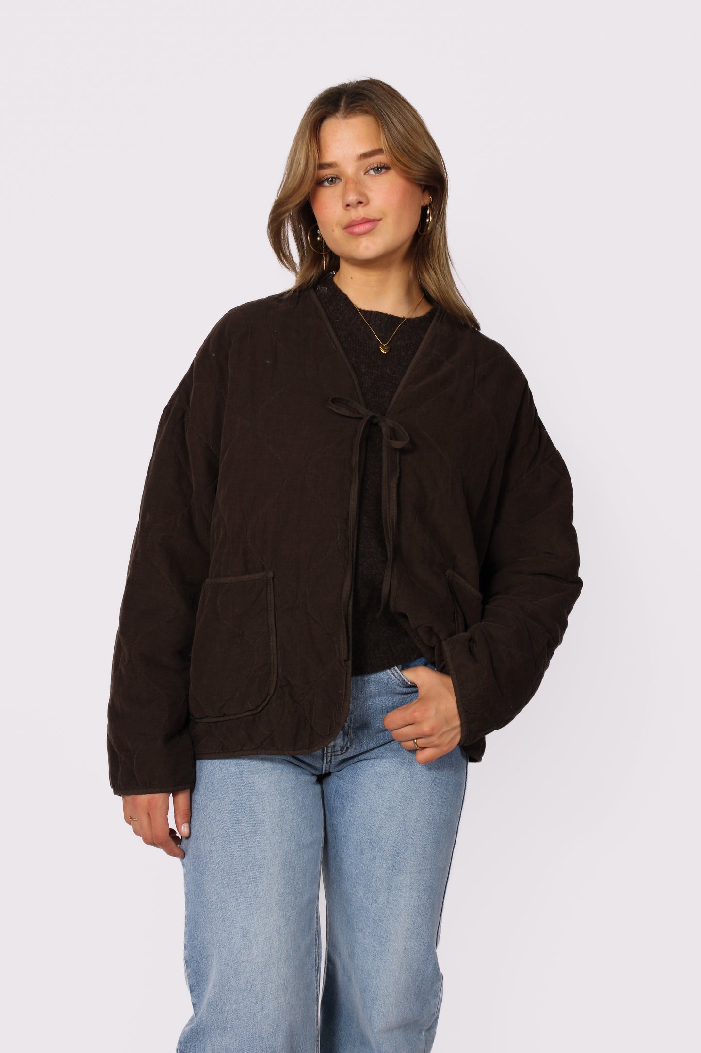 TIE FRONT JACKET - BROWN