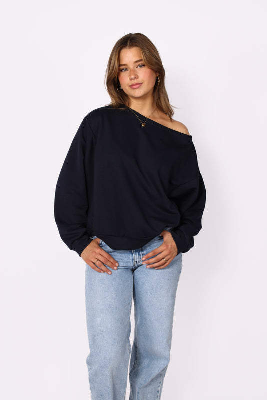 LEAH OFF SHOULDER SWEATER - NAVY