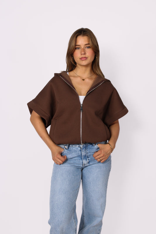 SLEEVELESS HOODIE - BROWN
