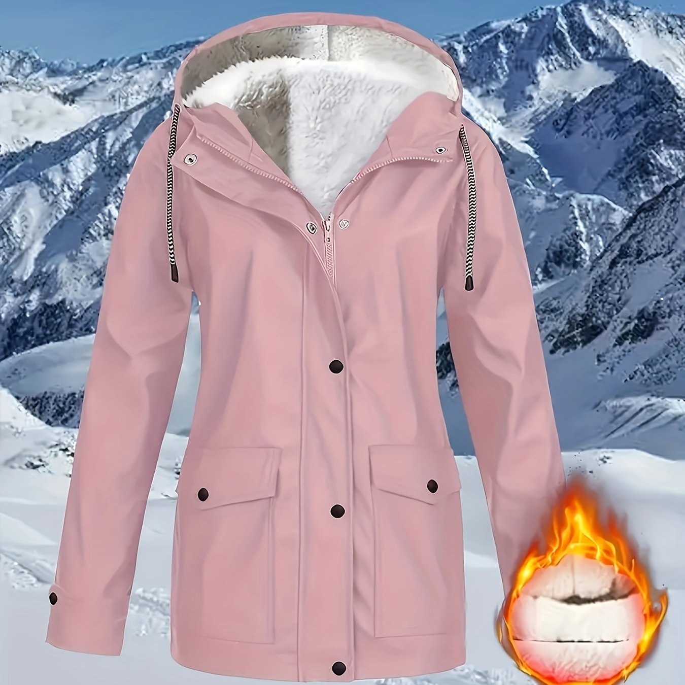 Comfortabele rode jas met rits en kap, met kunstbontenrand - Dames casual lange mouw, met trekkoord, zakken, warme buitenkleding voor herfst en winter, winterkleding|Zip-up hoodie|Comfortabele stofjas