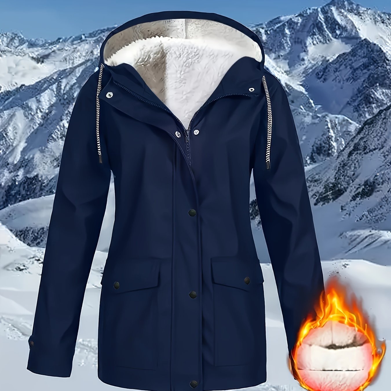 Comfortabele rode jas met rits en kap, met kunstbontenrand - Dames casual lange mouw, met trekkoord, zakken, warme buitenkleding voor herfst en winter, winterkleding|Zip-up hoodie|Comfortabele stofjas