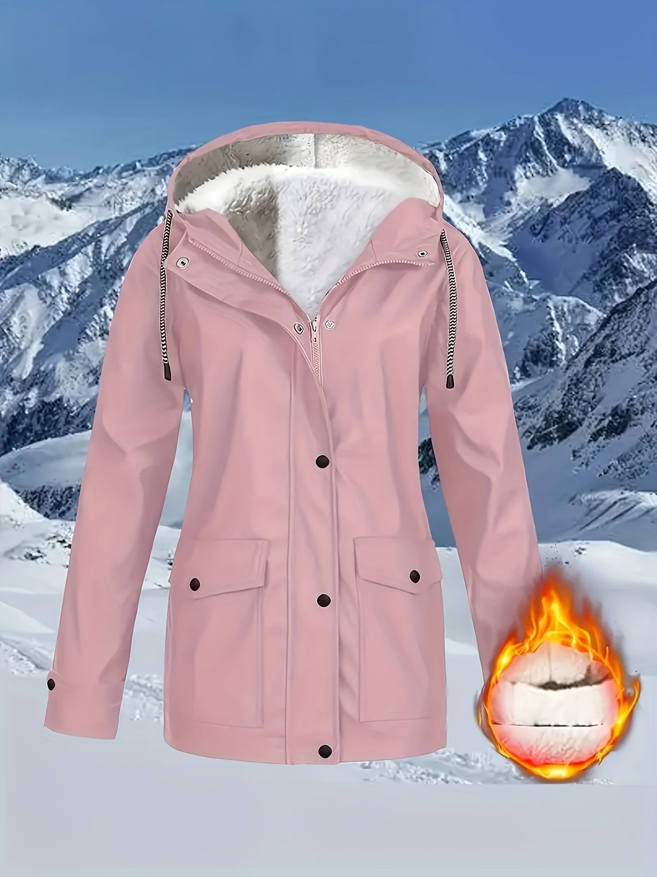 Comfortabele rode jas met rits en kap, met kunstbontenrand - Dames casual lange mouw, met trekkoord, zakken, warme buitenkleding voor herfst en winter, winterkleding|Zip-up hoodie|Comfortabele stofjas