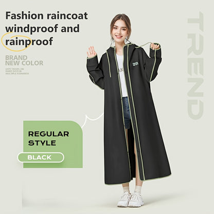 BM Dames Lange Zware Winddichte Regenjas - Oversized Capuchon Motorfiets/Rijjack met Grote Rits aan de Voorkant, Water- en winddicht, Compatibel voor Motorrijden (Groen) Geschikt om te Fietsen, Wandelen of Pendelen in De Regen