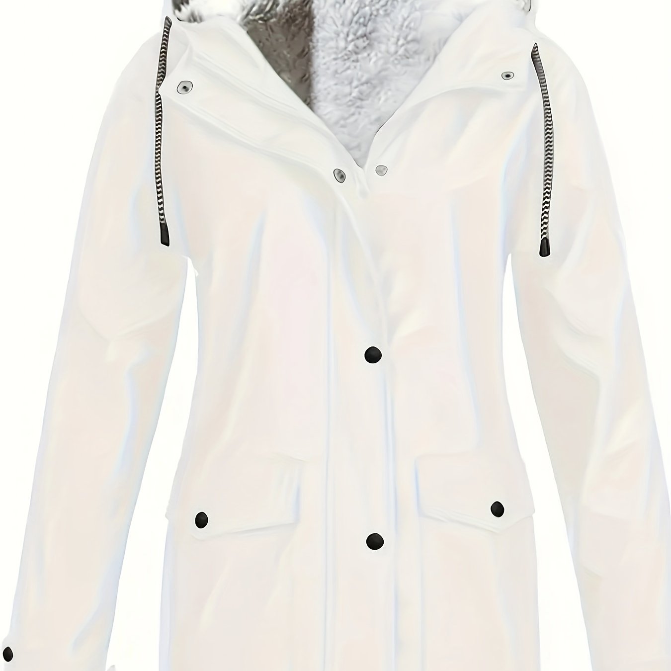 Comfortabele rode jas met rits en kap, met kunstbontenrand - Dames casual lange mouw, met trekkoord, zakken, warme buitenkleding voor herfst en winter, winterkleding|Zip-up hoodie|Comfortabele stofjas