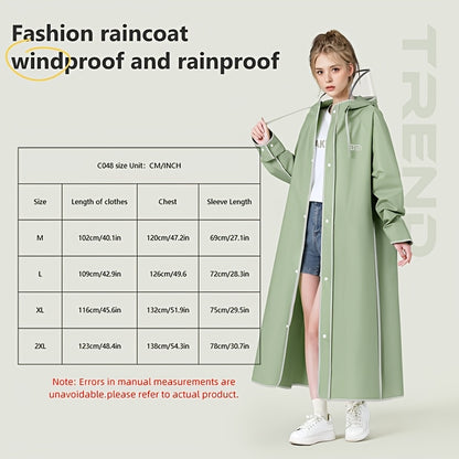 BM Dames Lange Zware Winddichte Regenjas - Oversized Capuchon Motorfiets/Rijjack met Grote Rits aan de Voorkant, Water- en winddicht, Compatibel voor Motorrijden (Groen) Geschikt om te Fietsen, Wandelen of Pendelen in De Regen