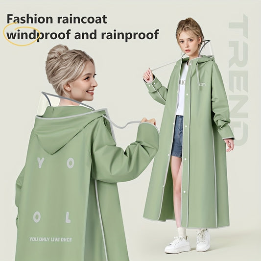 BM Dames Lange Zware Winddichte Regenjas - Oversized Capuchon Motorfiets/Rijjack met Grote Rits aan de Voorkant, Water- en winddicht, Compatibel voor Motorrijden (Groen) Geschikt om te Fietsen, Wandelen of Pendelen in De Regen