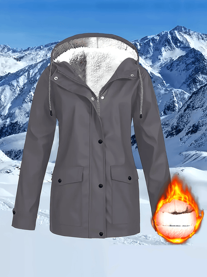 Comfortabele rode jas met rits en kap, met kunstbontenrand - Dames casual lange mouw, met trekkoord, zakken, warme buitenkleding voor herfst en winter, winterkleding|Zip-up hoodie|Comfortabele stofjas