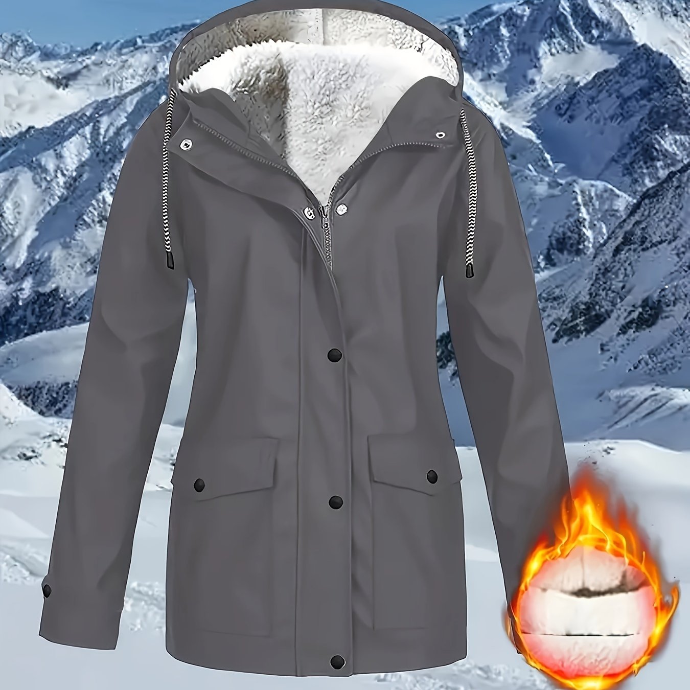 Comfortabele rode jas met rits en kap, met kunstbontenrand - Dames casual lange mouw, met trekkoord, zakken, warme buitenkleding voor herfst en winter, winterkleding|Zip-up hoodie|Comfortabele stofjas