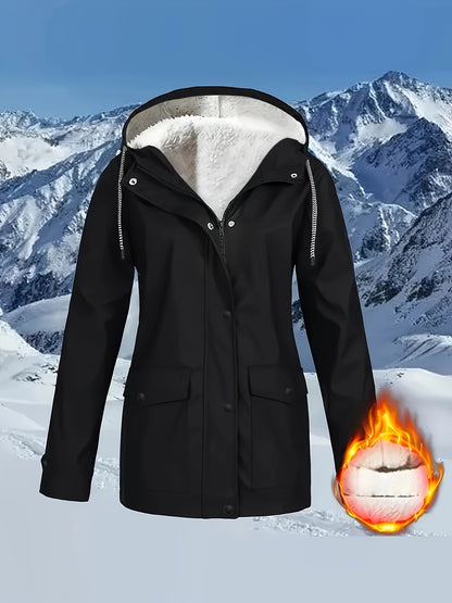 Comfortabele rode jas met rits en kap, met kunstbontenrand - Dames casual lange mouw, met trekkoord, zakken, warme buitenkleding voor herfst en winter, winterkleding|Zip-up hoodie|Comfortabele stofjas