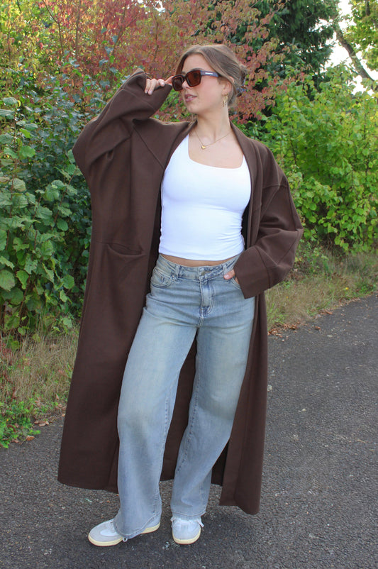 ''TALL'' NYLA KIMONO - CHOCOLATE BROWN