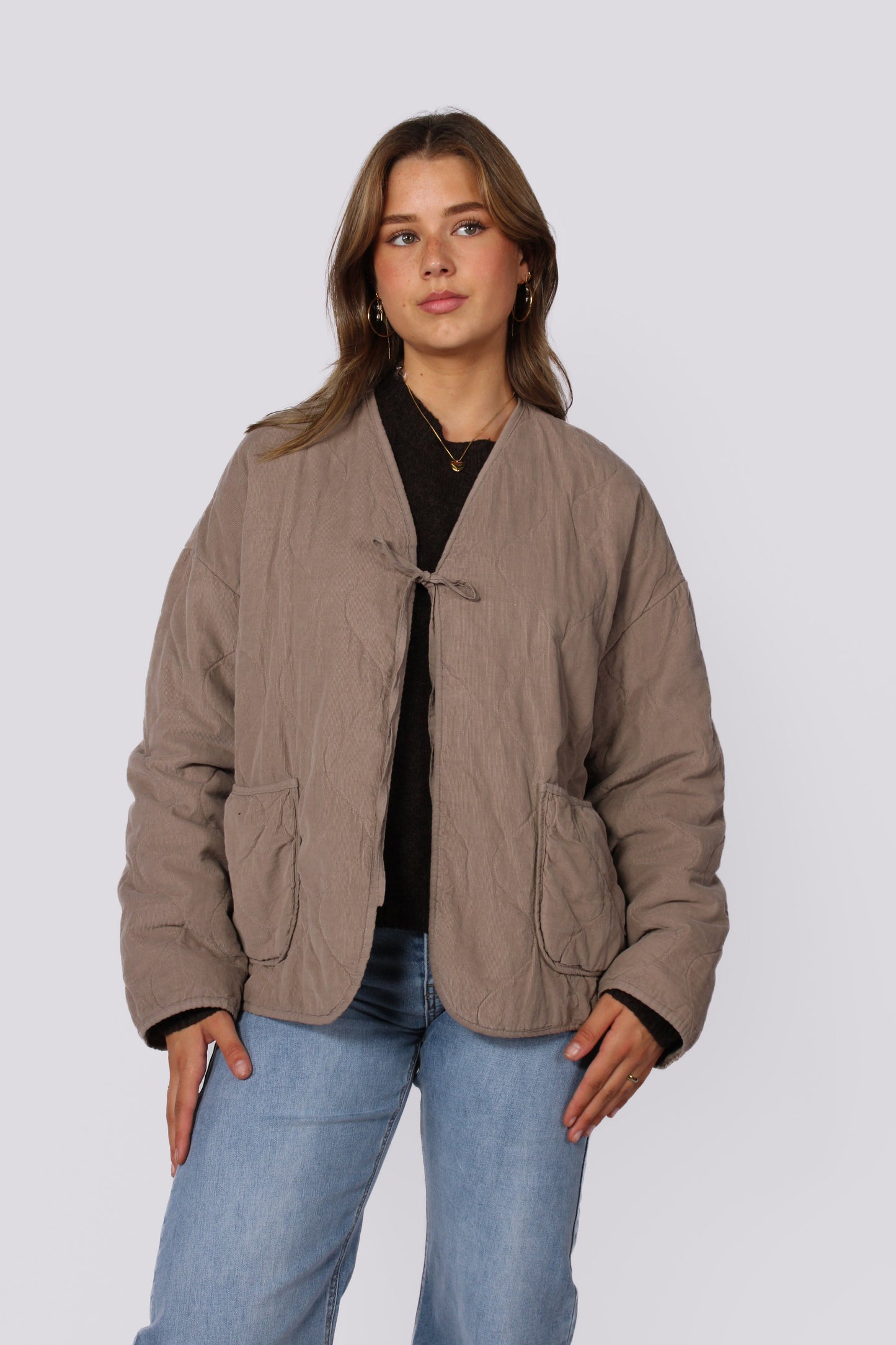 TIE FRONT JACKET - TAUPE