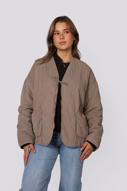 TIE FRONT JACKET - TAUPE