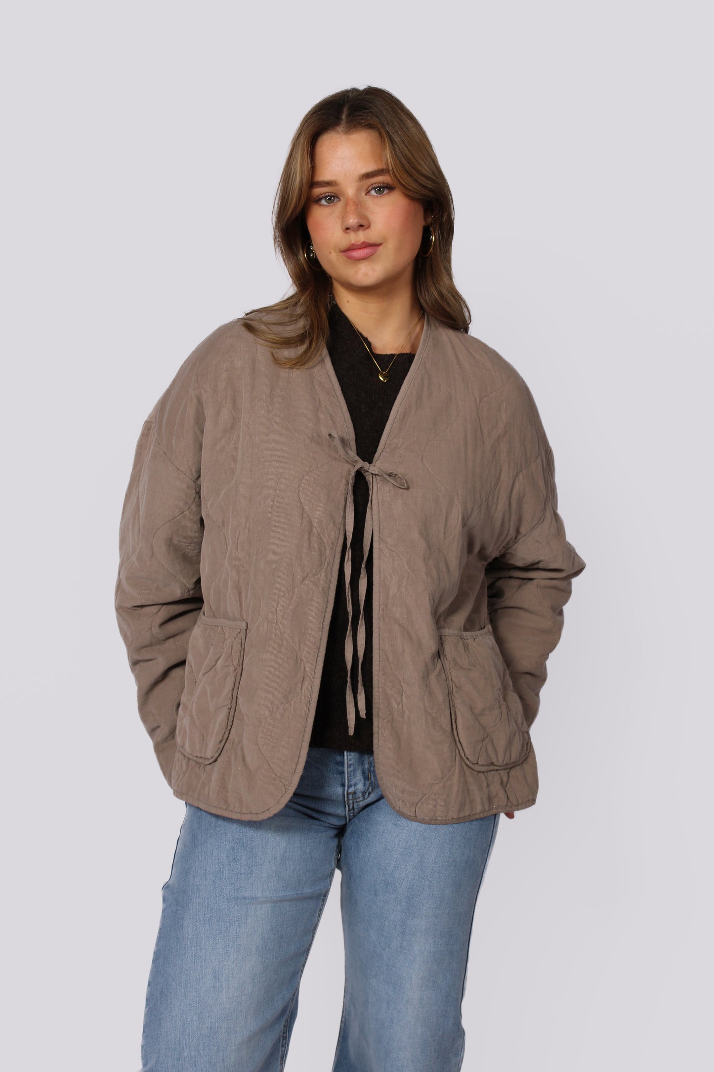TIE FRONT JACKET - TAUPE