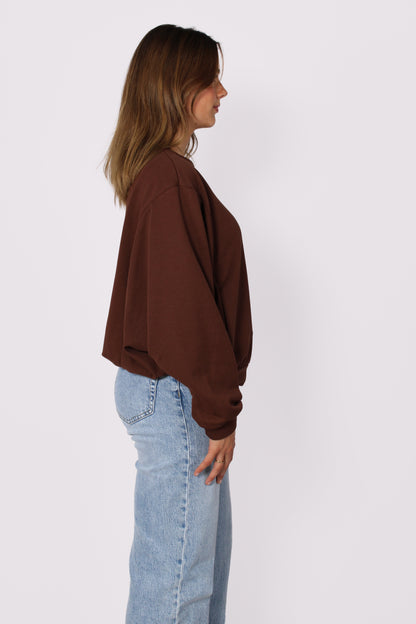 LEAH OFF SHOULDER SWEATER - BROWN