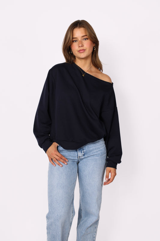 LEAH OFF SHOULDER SWEATER - NAVY