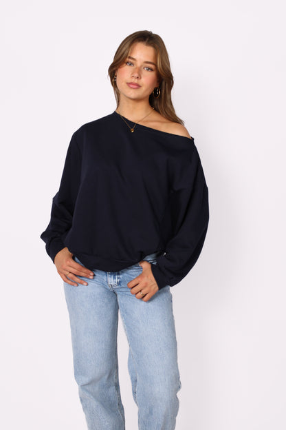 LEAH OFF SHOULDER SWEATER - NAVY