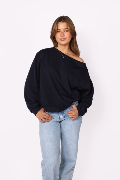 LEAH OFF SHOULDER SWEATER - NAVY