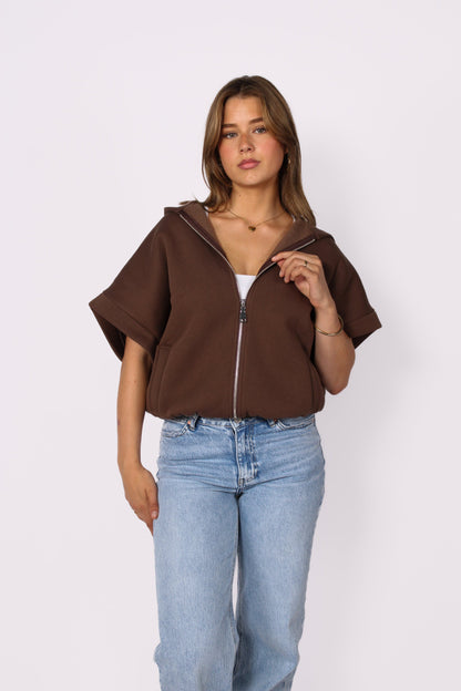 SLEEVELESS HOODIE - BROWN