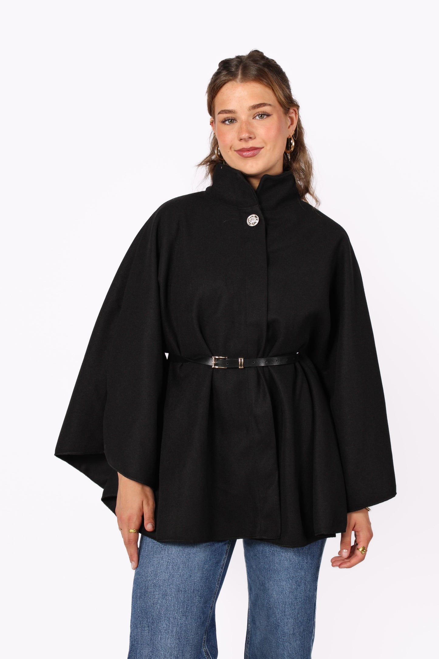 LONG PONCHO - BLACK