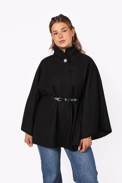 LONG PONCHO - BLACK