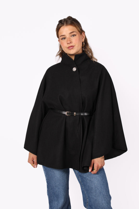 LONG PONCHO - BLACK