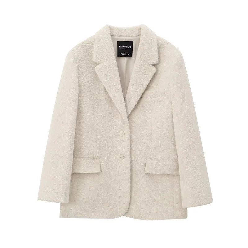 ZIOZIA Faux Fur Blazer – Beige