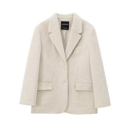 ZIOZIA Faux Fur Blazer – Beige