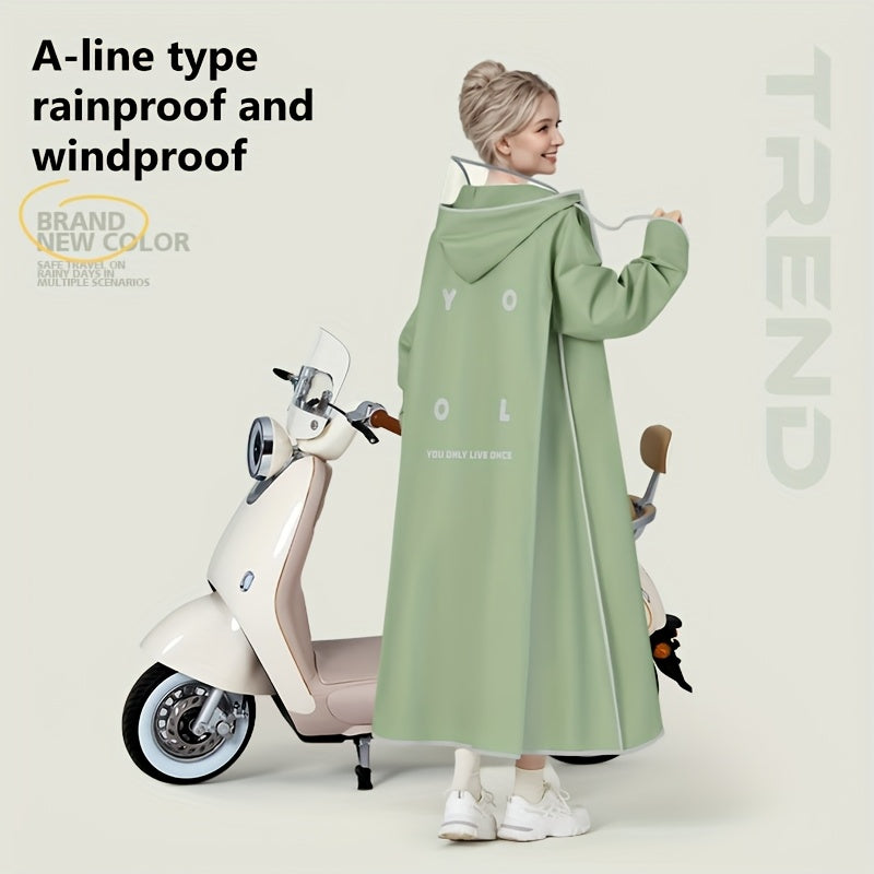 BM Dames Lange Zware Winddichte Regenjas - Oversized Capuchon Motorfiets/Rijjack met Grote Rits aan de Voorkant, Water- en winddicht, Compatibel voor Motorrijden (Groen) Geschikt om te Fietsen, Wandelen of Pendelen in De Regen