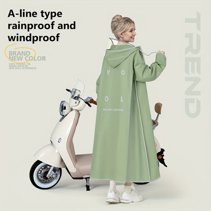 BM Dames Lange Zware Winddichte Regenjas - Oversized Capuchon Motorfiets/Rijjack met Grote Rits aan de Voorkant, Water- en winddicht, Compatibel voor Motorrijden (Groen) Geschikt om te Fietsen, Wandelen of Pendelen in De Regen