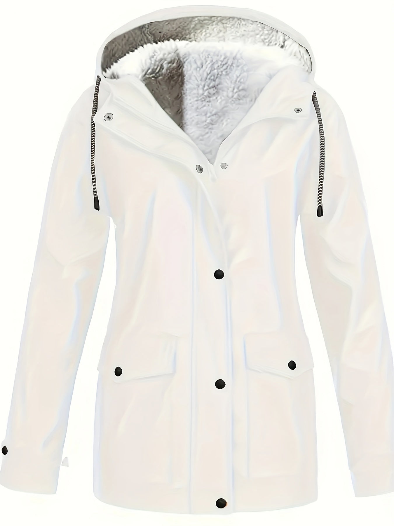 Comfortabele rode jas met rits en kap, met kunstbontenrand - Dames casual lange mouw, met trekkoord, zakken, warme buitenkleding voor herfst en winter, winterkleding|Zip-up hoodie|Comfortabele stofjas