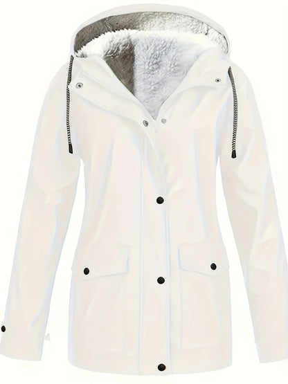 Comfortabele rode jas met rits en kap, met kunstbontenrand - Dames casual lange mouw, met trekkoord, zakken, warme buitenkleding voor herfst en winter, winterkleding|Zip-up hoodie|Comfortabele stofjas