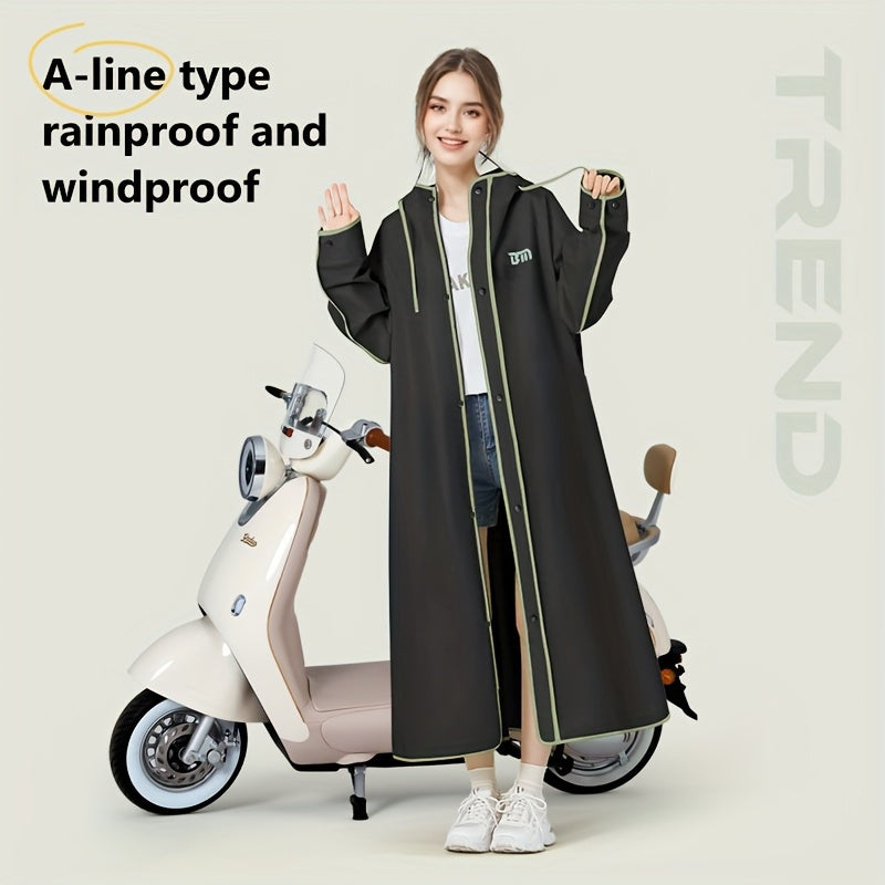 BM Dames Lange Zware Winddichte Regenjas - Oversized Capuchon Motorfiets/Rijjack met Grote Rits aan de Voorkant, Water- en winddicht, Compatibel voor Motorrijden (Groen) Geschikt om te Fietsen, Wandelen of Pendelen in De Regen